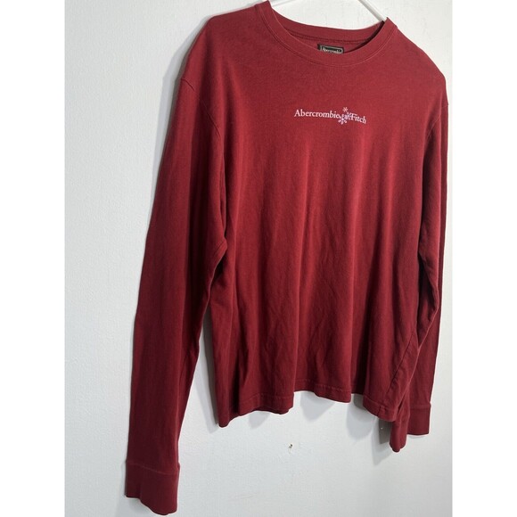 Abercrombie Fitch VTG Spellout Y2K Snowflake Shirt Mens XL Red Lng slv - Picture 2 of 10